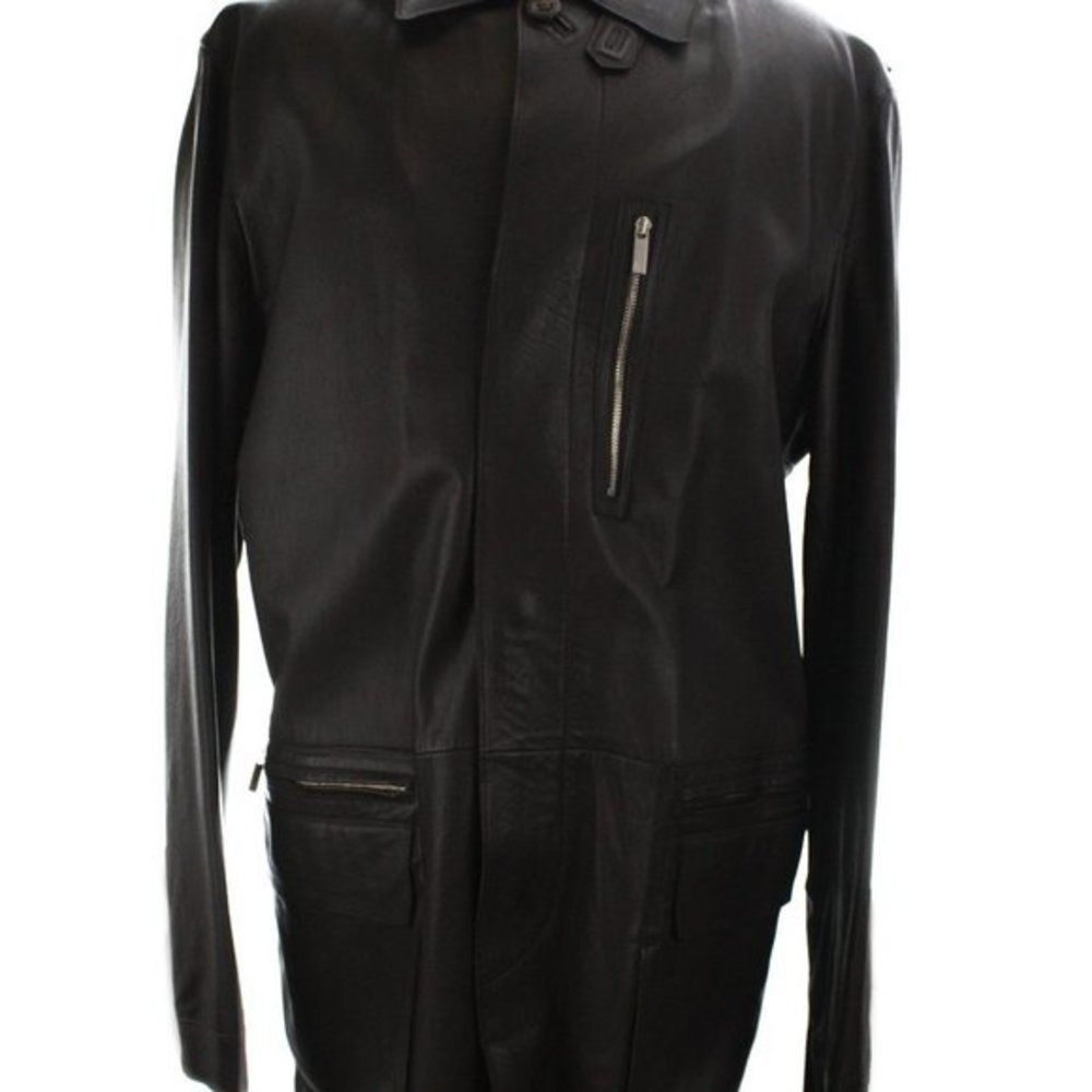 ZEGNA SPORT Men's Brown Leather Coat Size X-Large